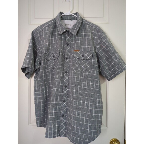 ORVIS Button Shirt Mens Large Gray White Plaid Short Sleeve Lightweight Outdoors - Picture 1 of 6